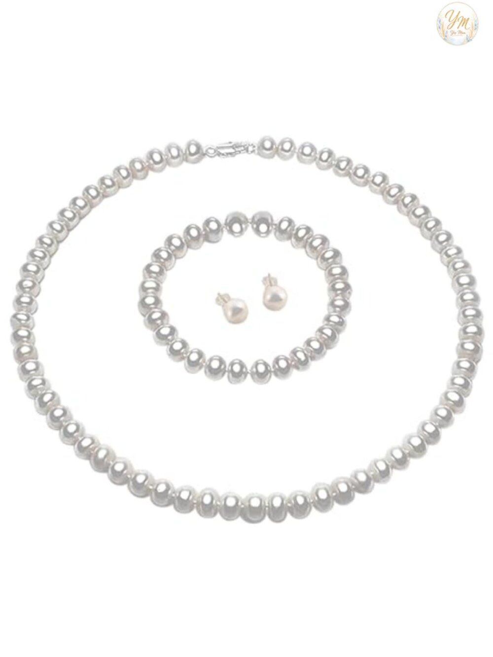 Freshwater Cultured Pearl Necklace Set with Earrings and Bracelet for Women,